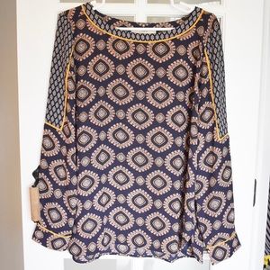 LOFT Jewel Tone Printed Blouse - Navy